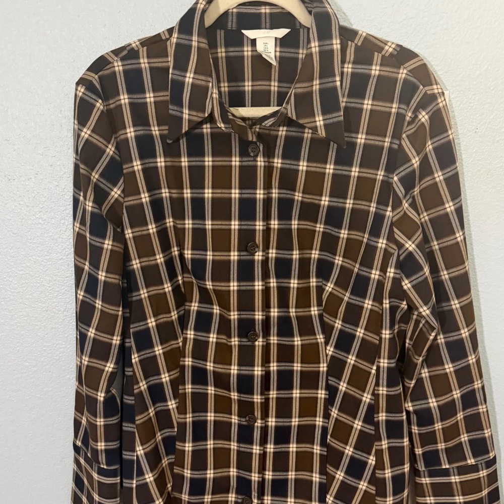 H&M Brown and Black Plaid Button-Down Shirt